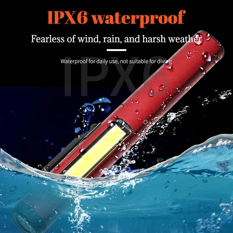 Lampe à stylo aste USB, lumière latérale COB, batterie intégrée, poche à pince à stylo, lampe de poc