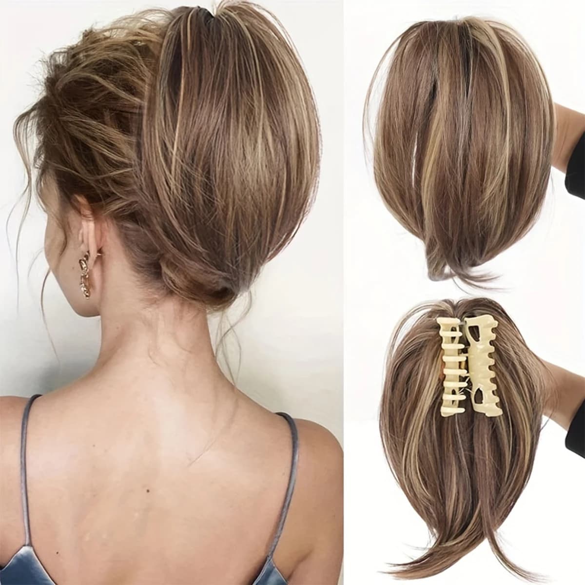 Chouchous synthétiques à griffes élégantes pour femmes, Chignon en désordre, queue de cheval lisse, 