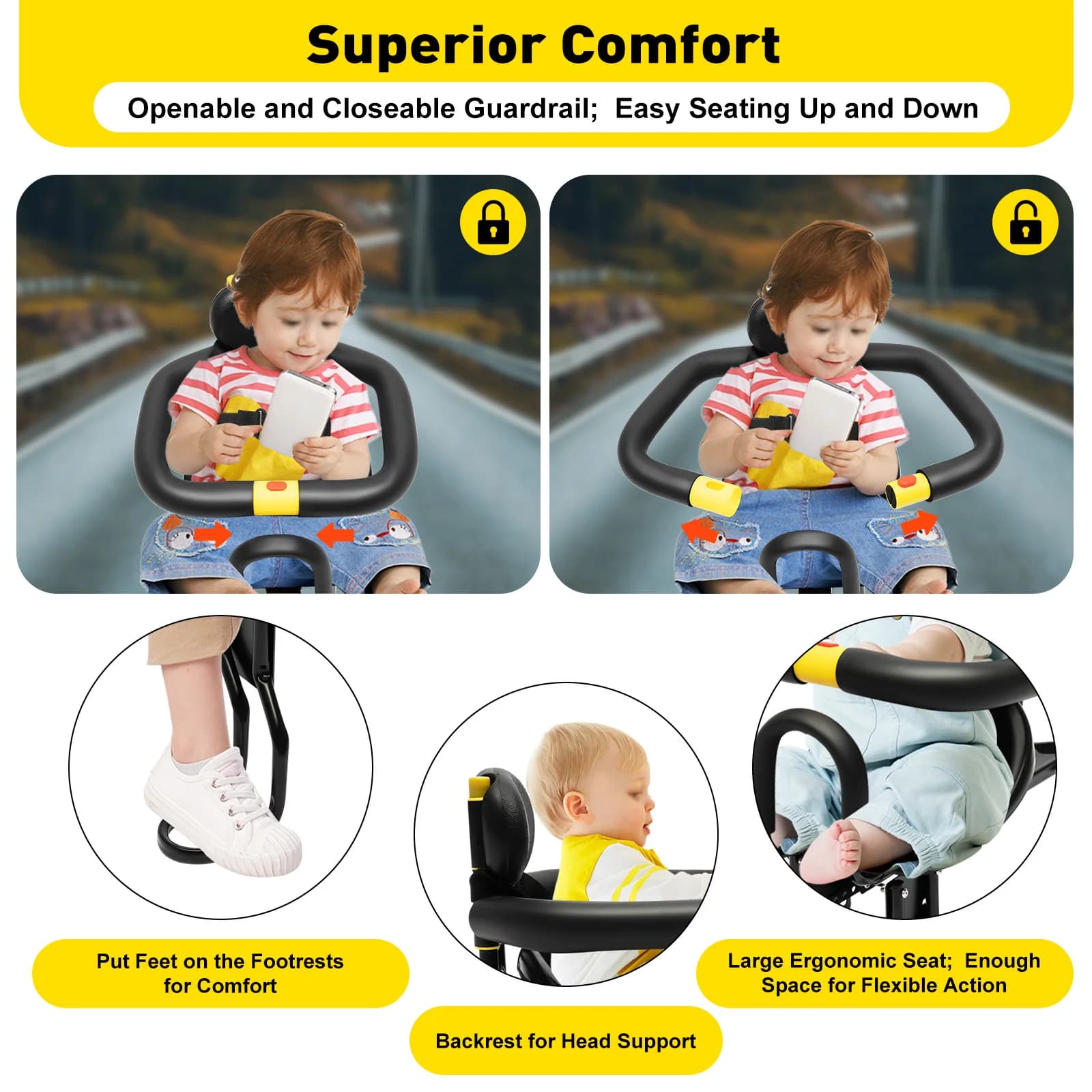 Chaise de vélo portable pour bébé, siège de sécurité pour enfant en bas âge, montage frontal Electro