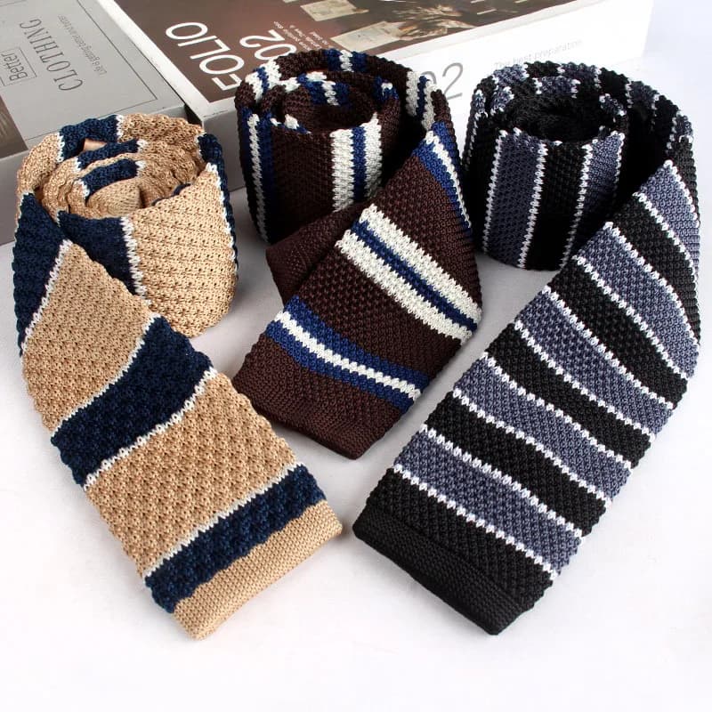 Cravates en tricot rayées pour hommes, cravate étroite rétro en tricot, style coréen, cravate décont