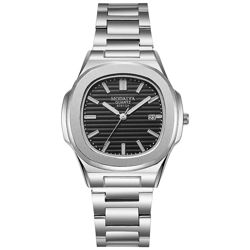 Montre de luxe pour hommes, mode décontractée, grand cadran, argent, acier inoxydable, calendrier, Q