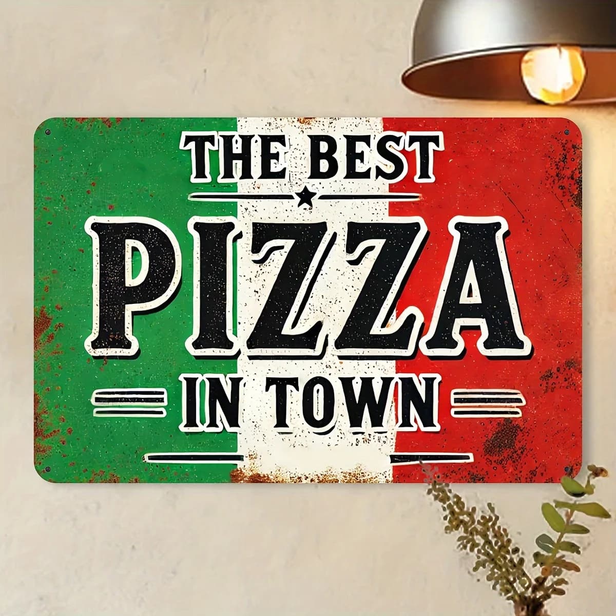 Panneau en fer « La meilleure pizza dans la ville » - Plaque décorative murale pour bar, restaurant,
