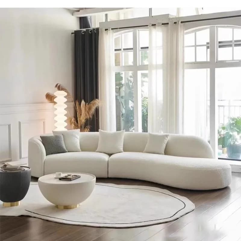 Canapé incurvé en tissu lune pour salon, moderne, en laine d'agneau réduite, de forme spéciale