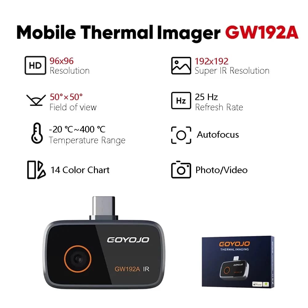 Caméra thermique pour IOS et Android, résolution IR 256x192, caméra imageur thermique, avec port Lig