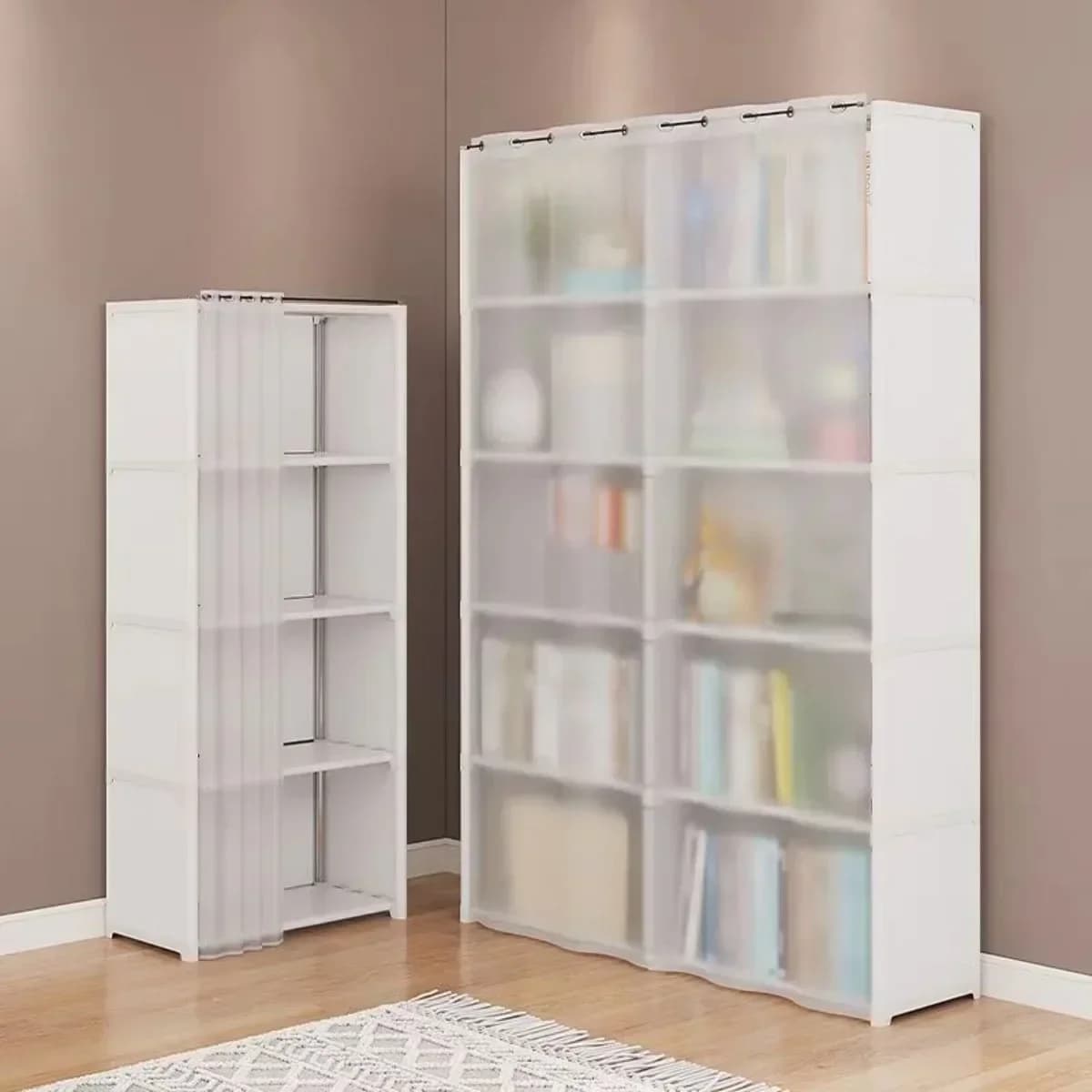 Support de rangement multicouche, armoire de rangement anti-poussière multifonctionnelle avec rideau