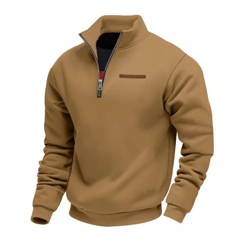 Pull américain à manches longues en polaire lourde pour homme, demi-fermeture éclair, ample, col mon