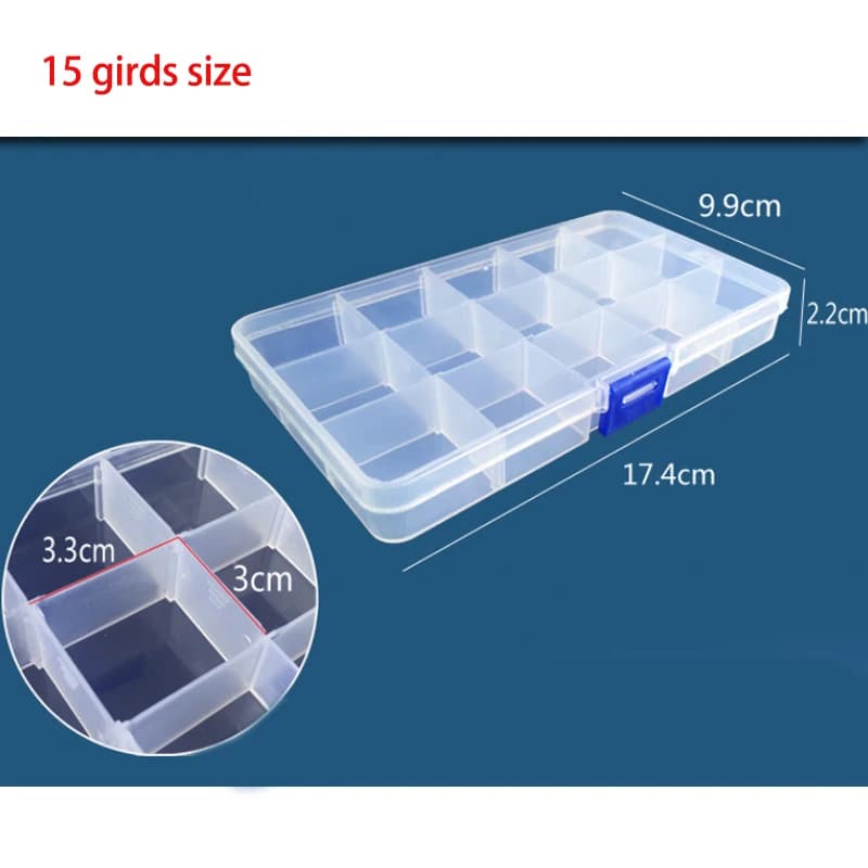 rangement organisation Boîte de rangement en plastique Transparent à 15 grilles, compartiment organi