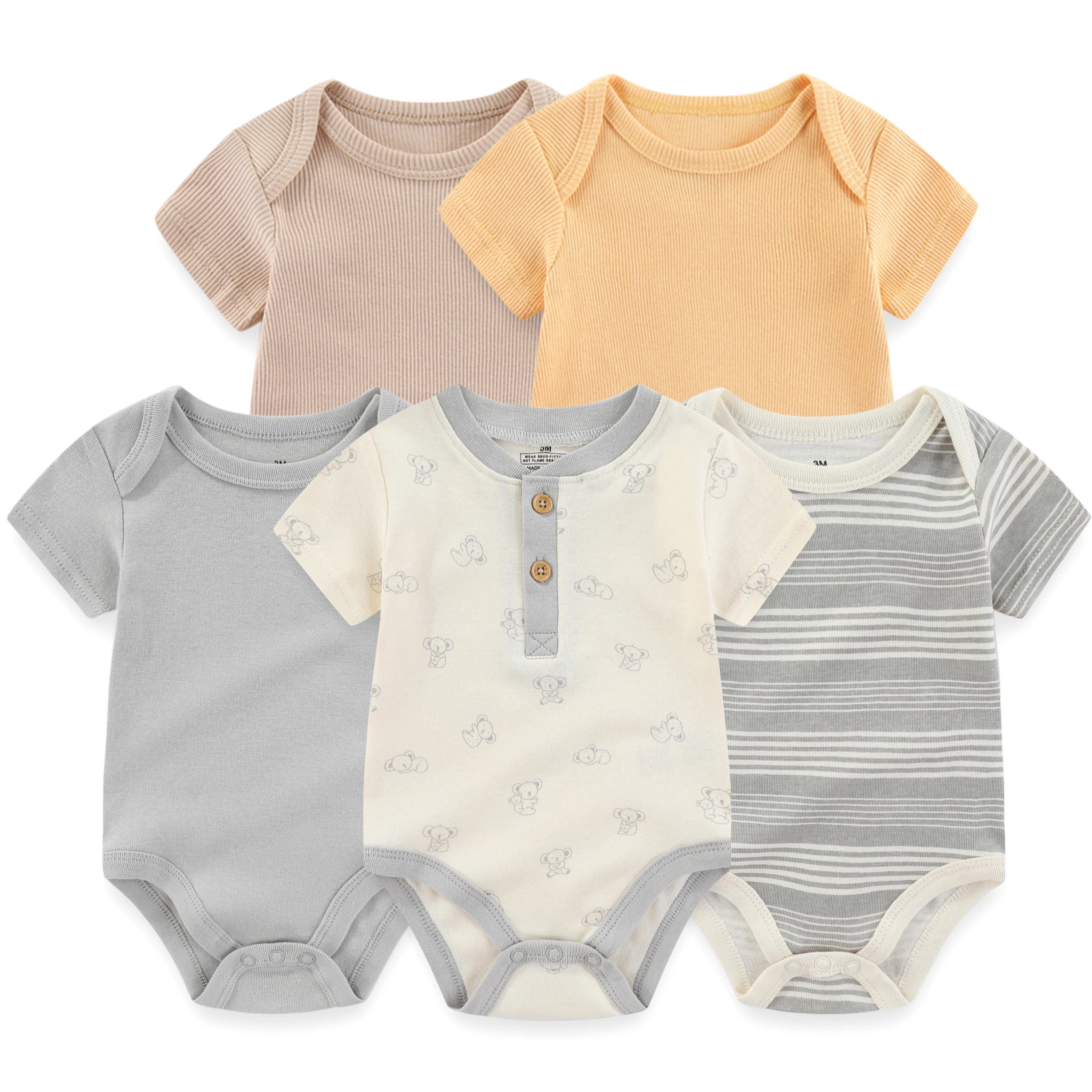 Lot de 5 bodys mignons de dessin animé pour bébés garçons et filles de 0 à 12 mois, combinaisons uni