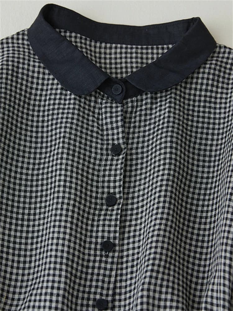 Robe longue décontractée pour femme, style japonais, patchwork noir et blanc à carreaux, collection 