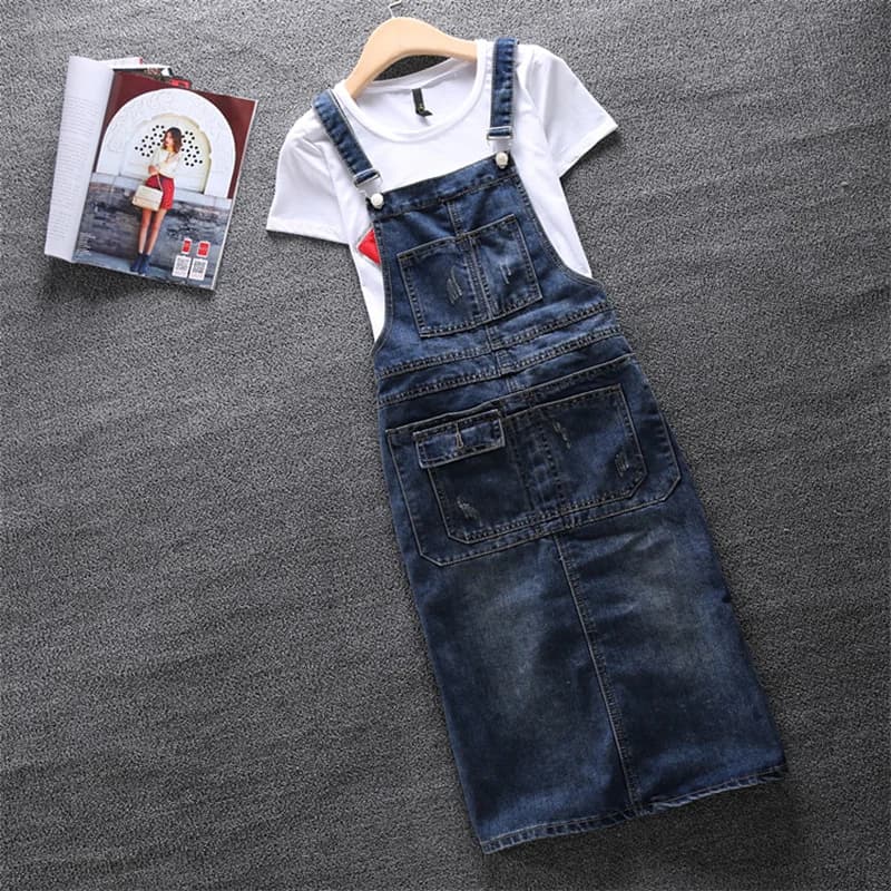 Robe en jean à bretelles pour femmes, robe longue en denim, robe de cow-boy décontractée, vêtements 