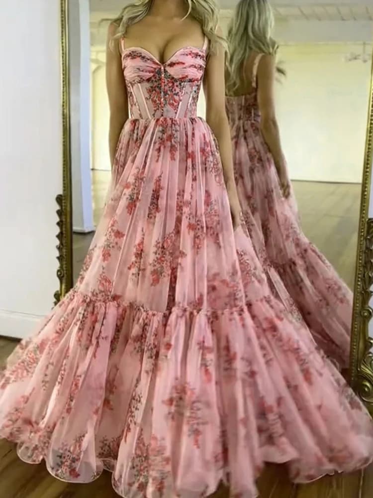 Robe longue décontractée sans manches à col en V pour femme, sexy, dos nu, imprimée, coupe ajustée, 
