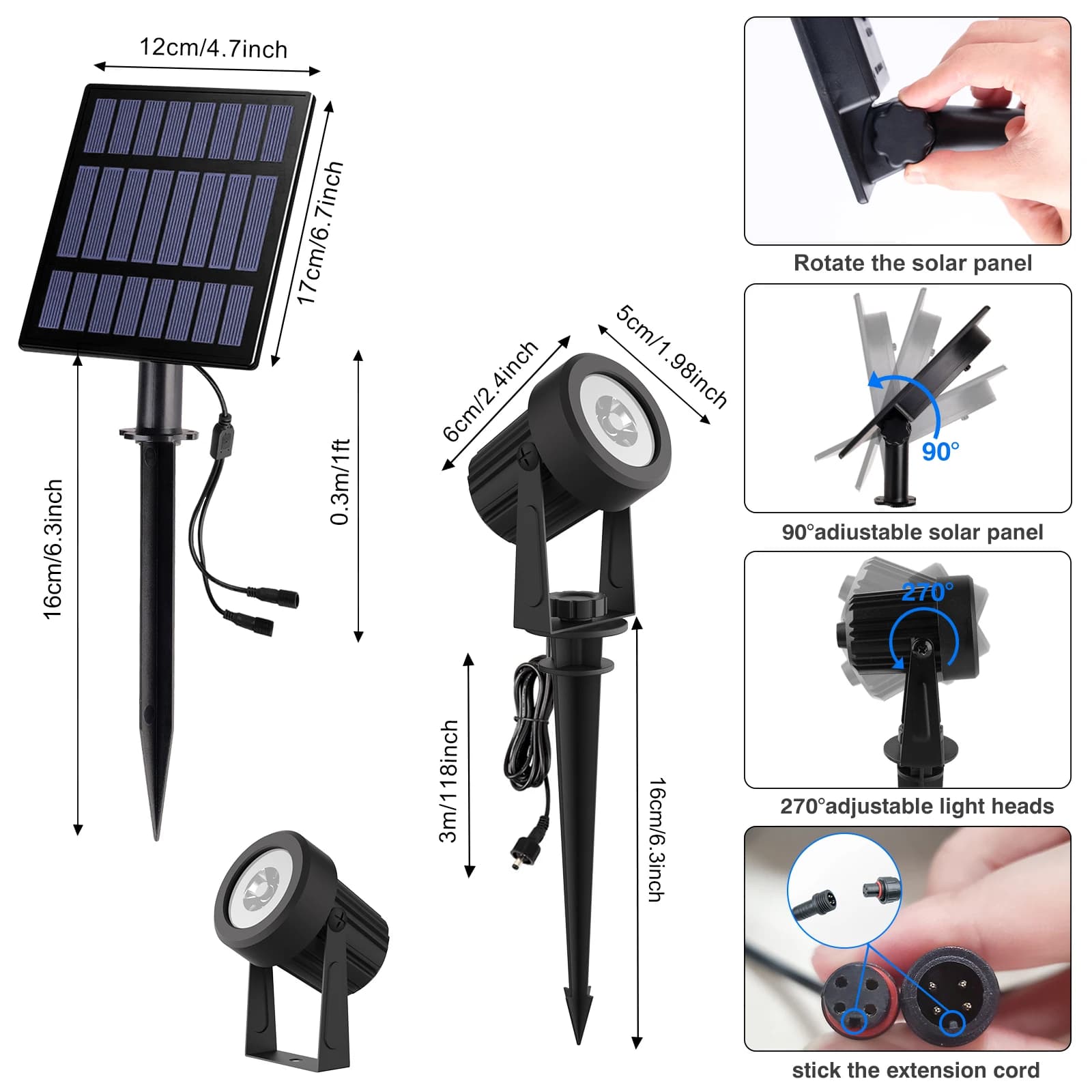 Lampe LED solaire imperméable conforme à la norme IP65, spot lumineux d'extérieur, rvb, idéal pour u