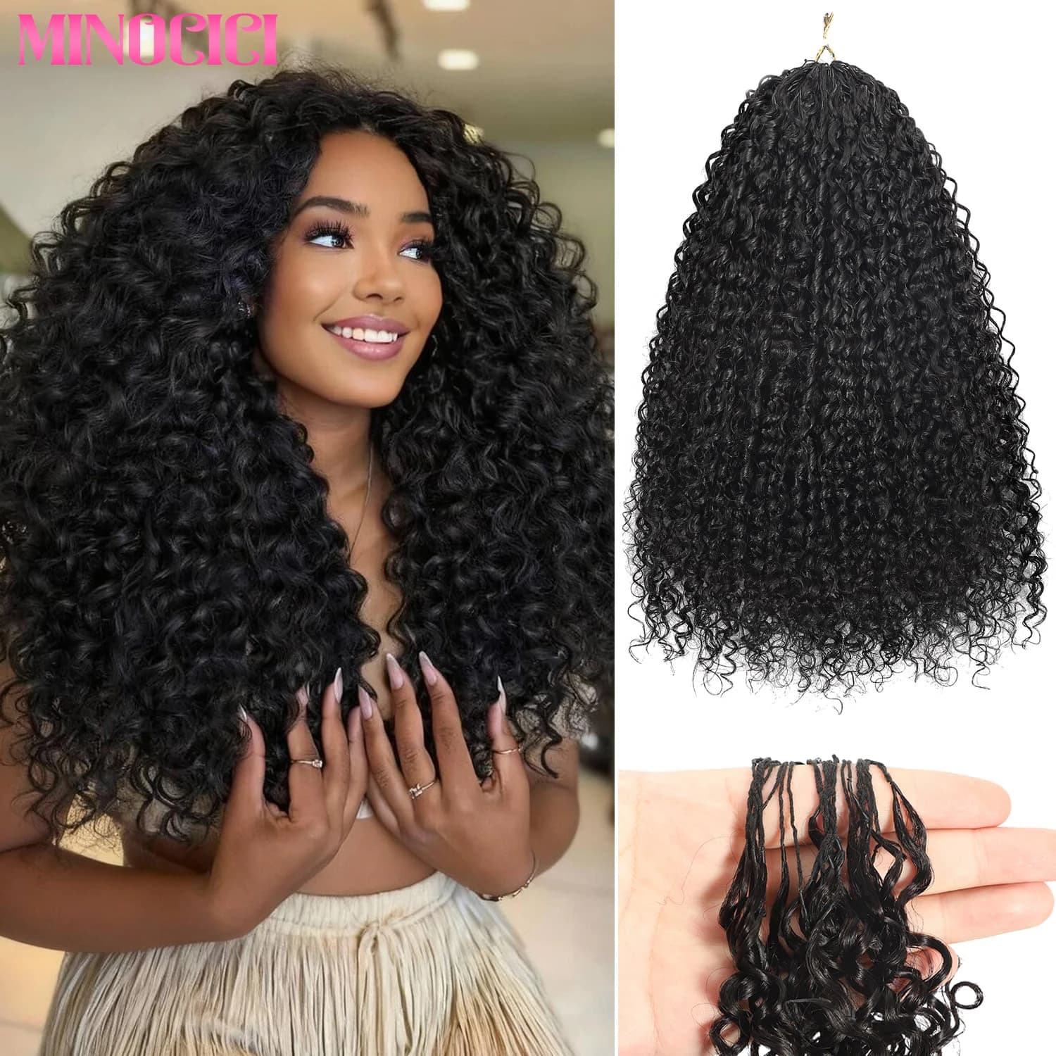 Cheveux humains bouclés birmans pré-bouclés au crochet, 24 pouces, ondulations profondes, pour femme
