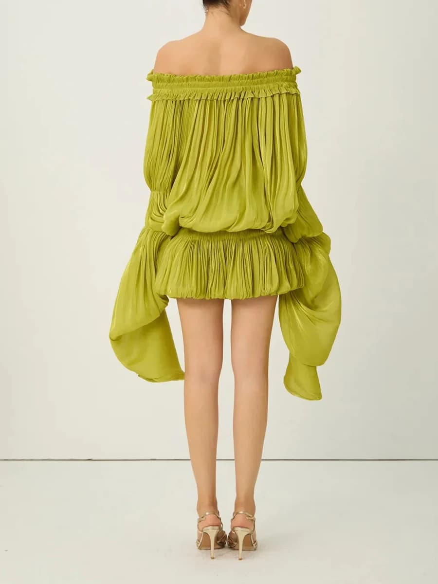 Robe ample unie à plis et empiècements TWOTWINSTYLE pour femme, col bateau, manches longues, robes a