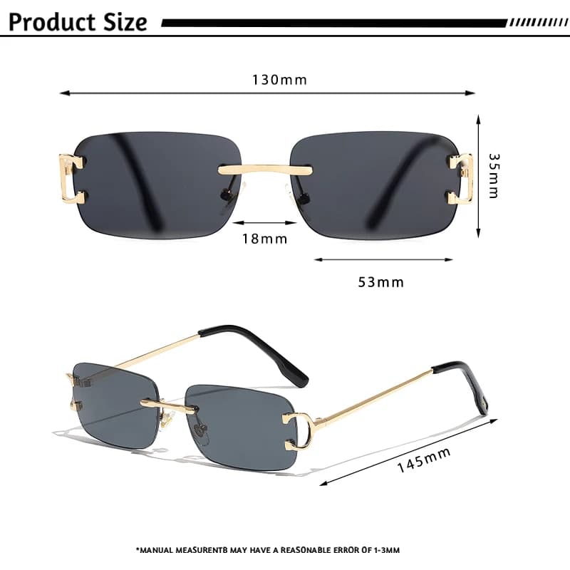 HBK-Petites lunettes de soleil rétro sans monture pour hommes et femmes, rectangulaires en métal, mo