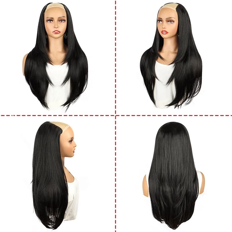 WIGSIN 22 pouces synthétique longue droite couches Clip-in Extension de cheveux en forme de V noir b