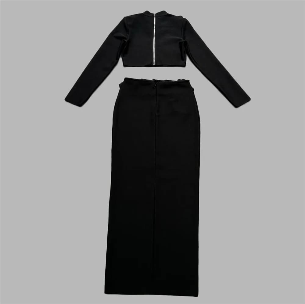 Ensemble deux pièces pour femmes, Sexy, diamants, manches longues, hauts, jupes, vêtements d'automne