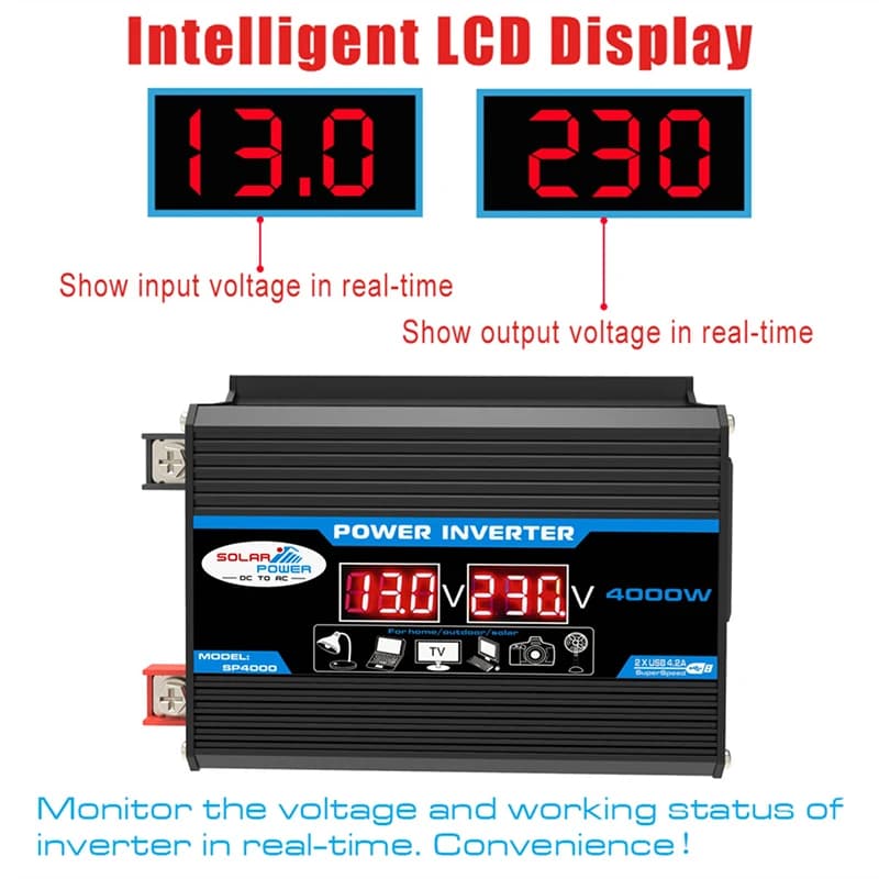 Convertisseur de courant pour voiture avec écran LED, 12V vers 220V/110V, 300W, adaptateur chargeur,