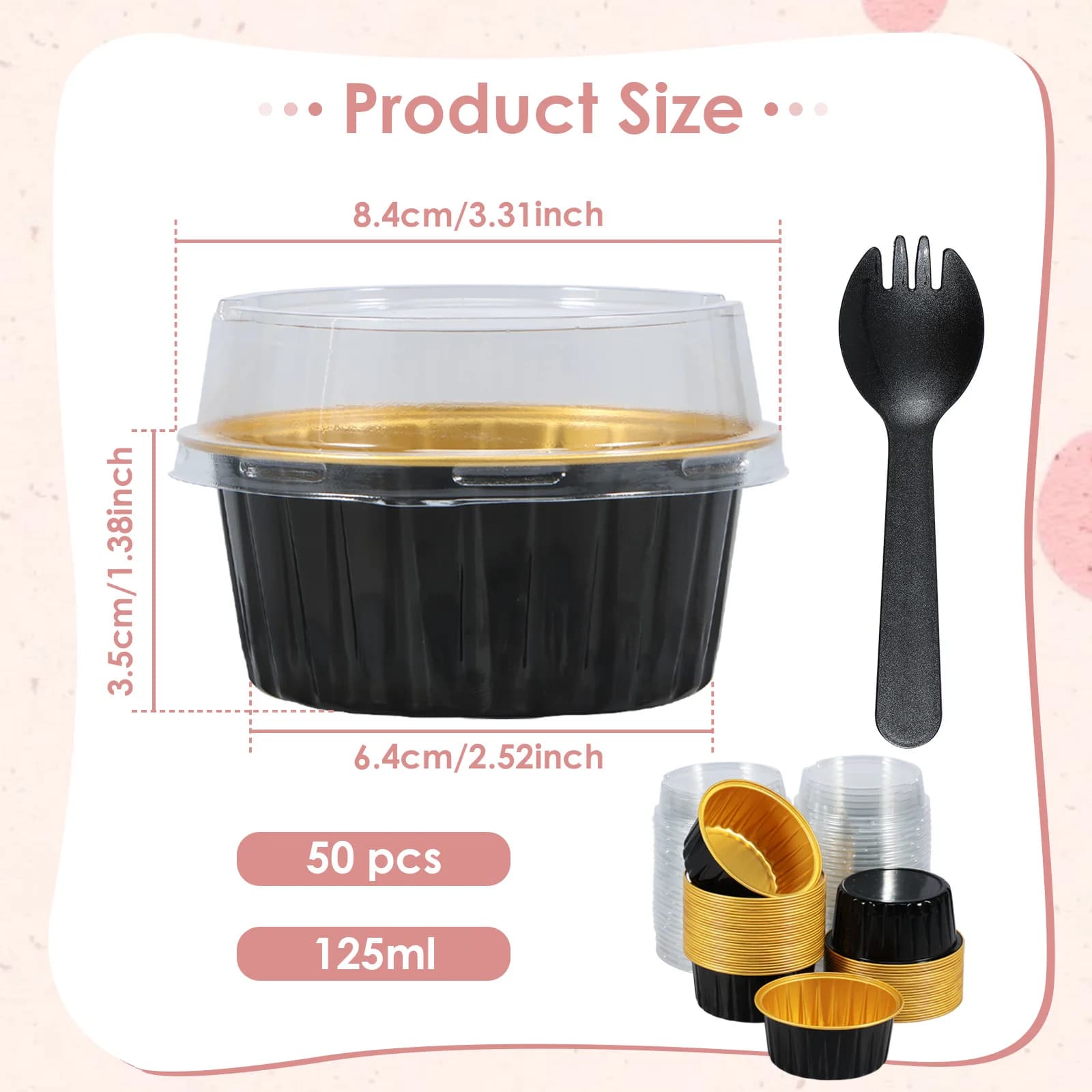 Mini tasses de cuisson en aluminium, 50 pièces, 5oz, moules à gâteaux avec couvercles, cuillères, do