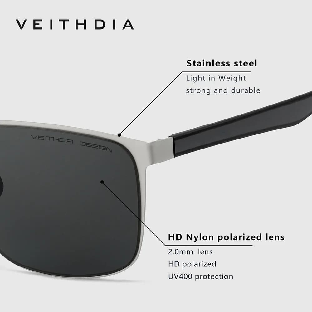 Lunettes de soleil vintage de marque VEITHDIA pour hommes et femmes, en acier inoxydable, verres en 