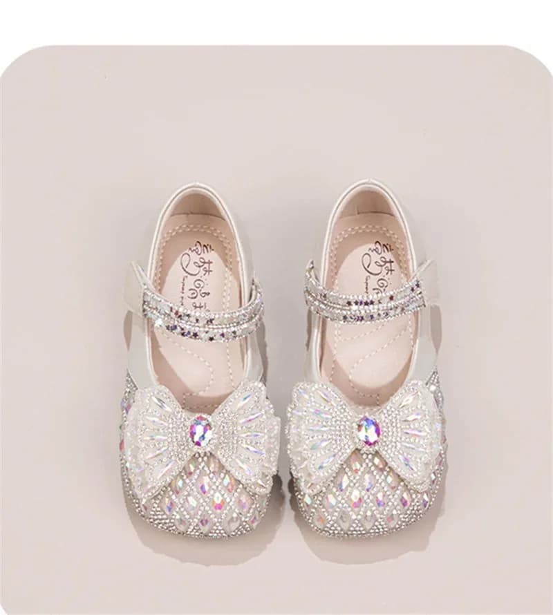 Doux bébé filles printemps/été populaire cristal mignon arc plat brillant défilé princesse chaussure