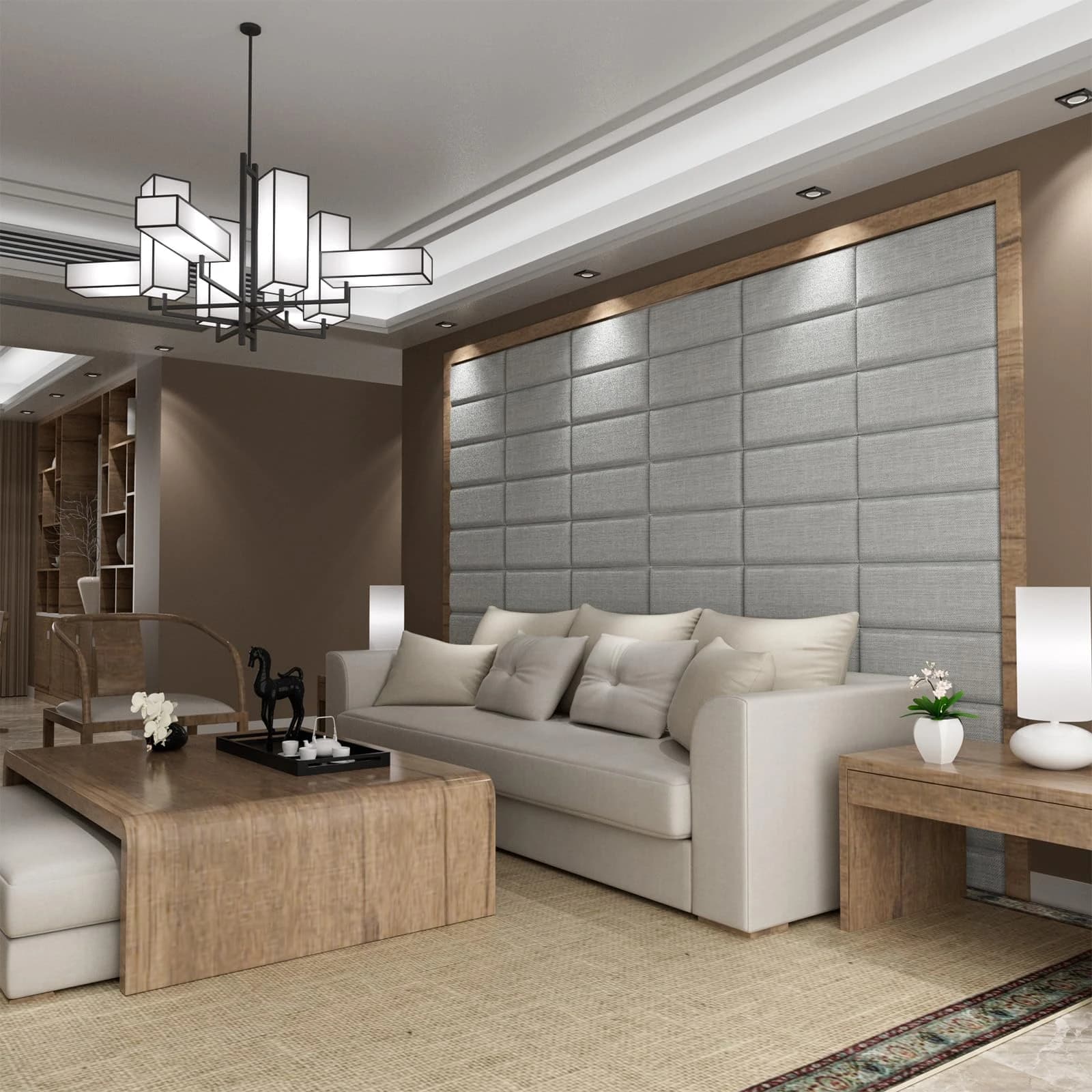 1. Tête de lit murale gris clair pour lit simple, panneaux de rembourrage mural en tissu éponge auto