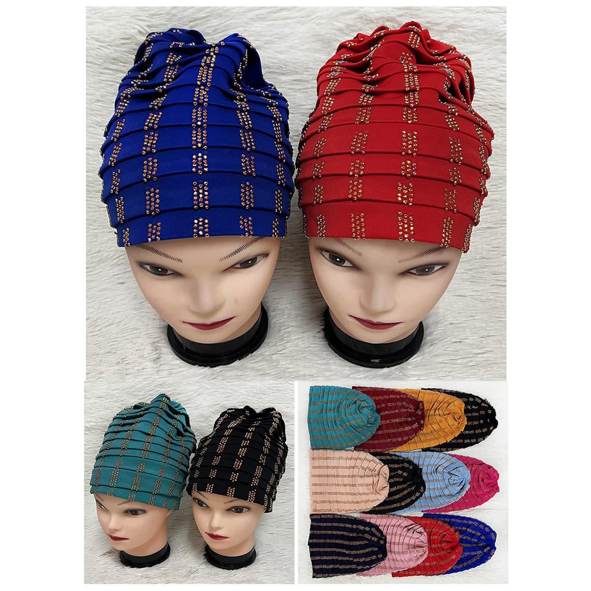 6/12 pièces en gros mode femme musulmane Turban chapeau Bonnet velours chaud strass solide indien Bo