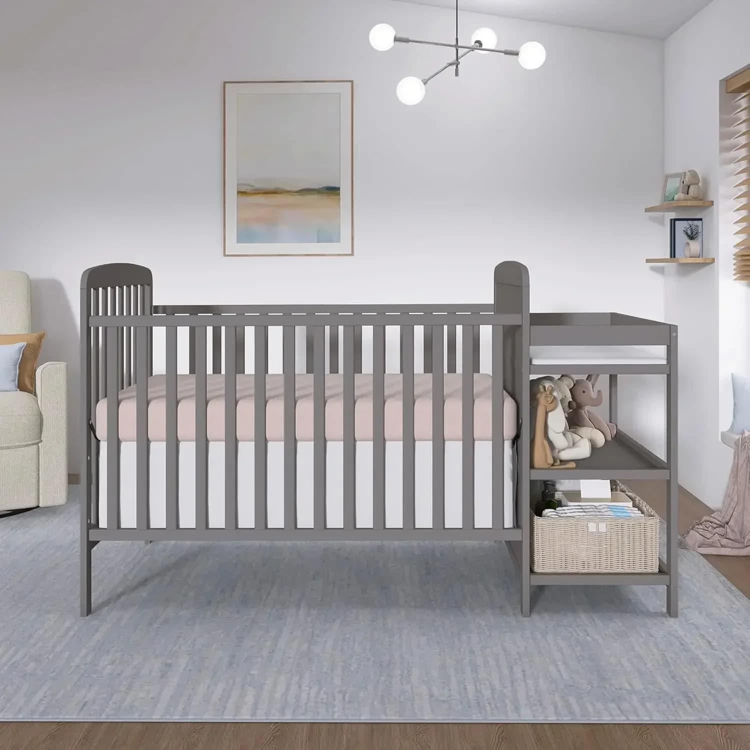 Best-seller [Prix réduit !] Lit bébé convertible 3-en-1 Anna avec table à langer et rangement, gris 