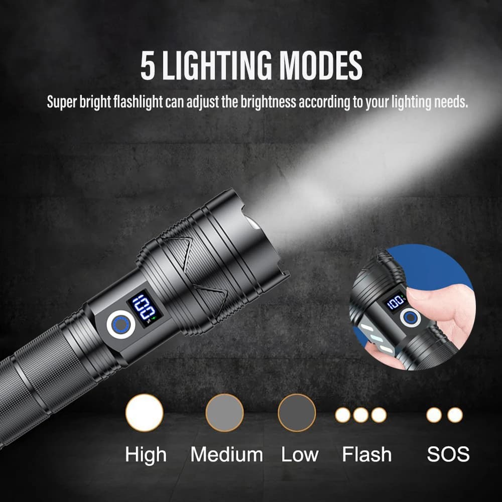 Lampe de poche LEP longue portée, haute puissance, lumière forte, chargeur USB, batterie au Lithium 