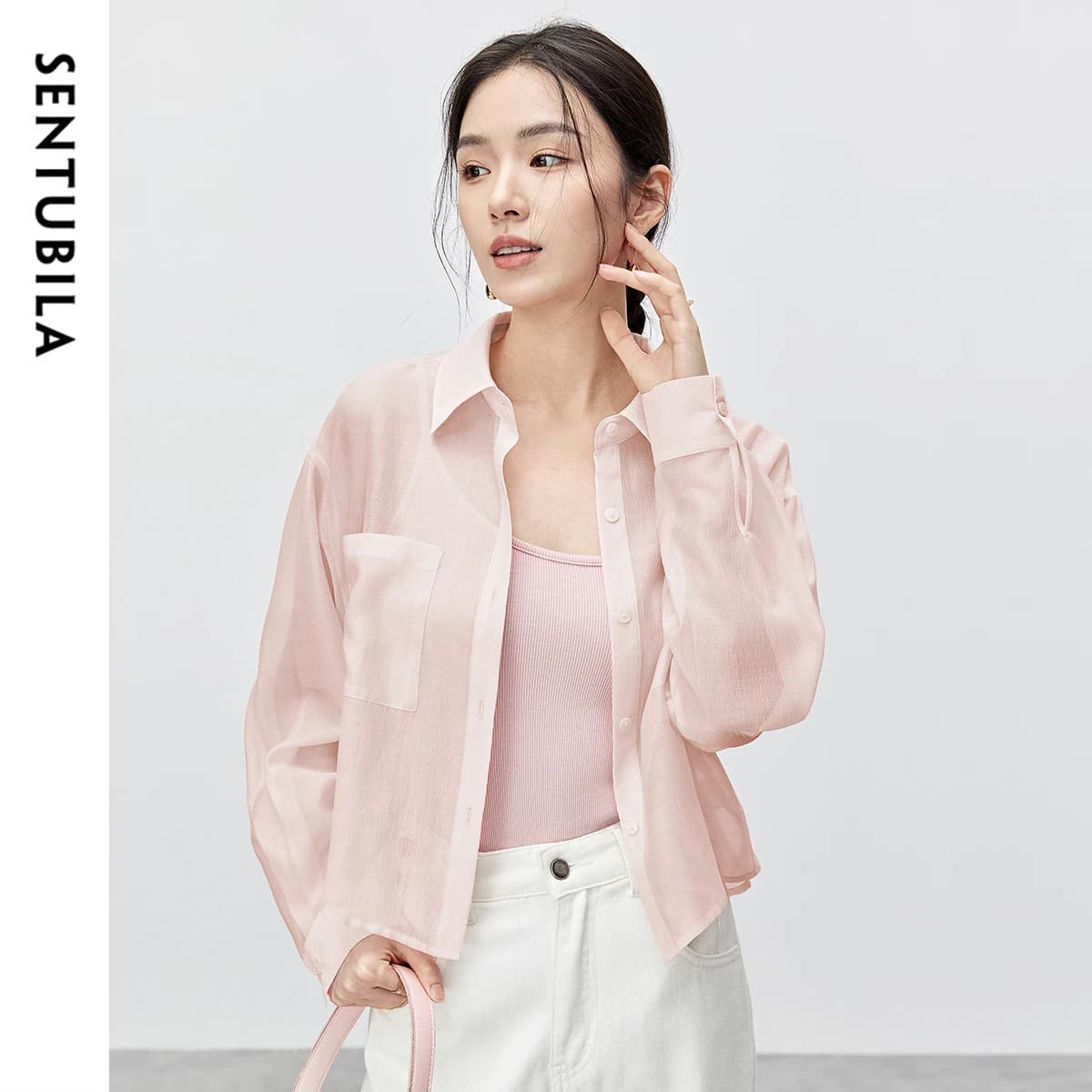 Chemisier femme SENTUBILA en Lyocell, collection Printemps-Été 2026, col à revers, manches longues, 