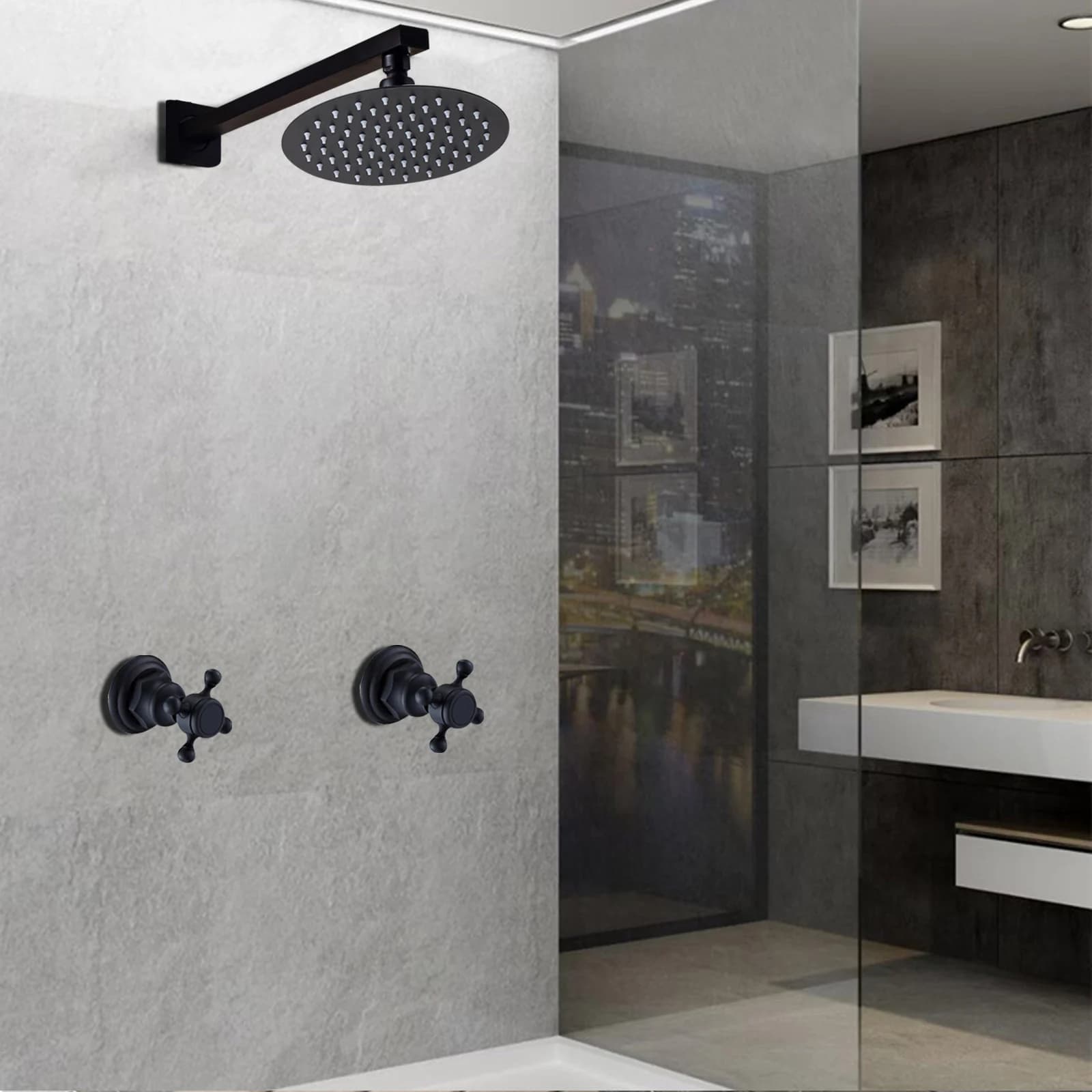 HOShower-Pommeau de douche à effet pluie noir avec assujetde centre commercial
