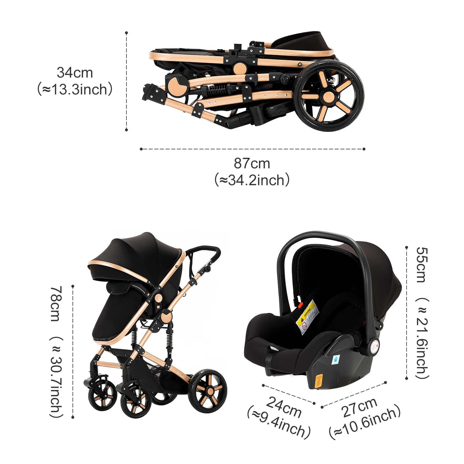 Poussette bébé 3 en 1, combos de poussette de siège auto, poussette bébé multifonctionnelle haute pa
