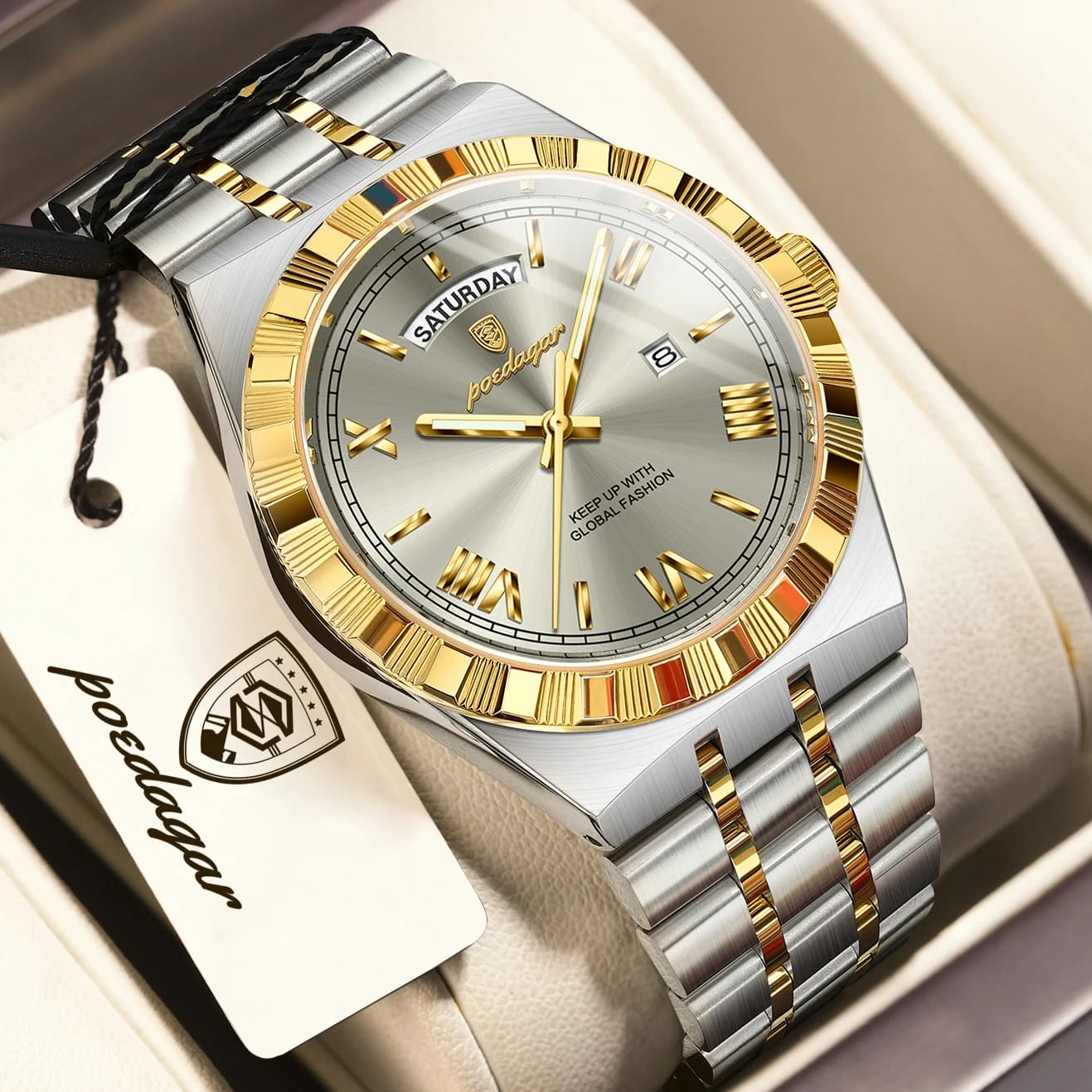 POEDAGAR mode affaires montre pour hommes lumineux étanche semaine Date luxe homme montre-bracelet e