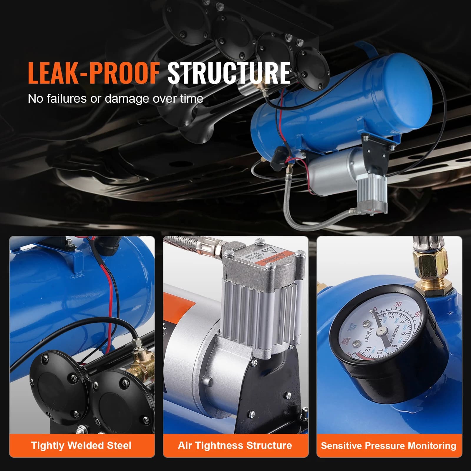 SucceBuy Compresseur d'air 12 V avec réservoir 1,6 gallons/6 L 120 psi Système de compresseur d'air 