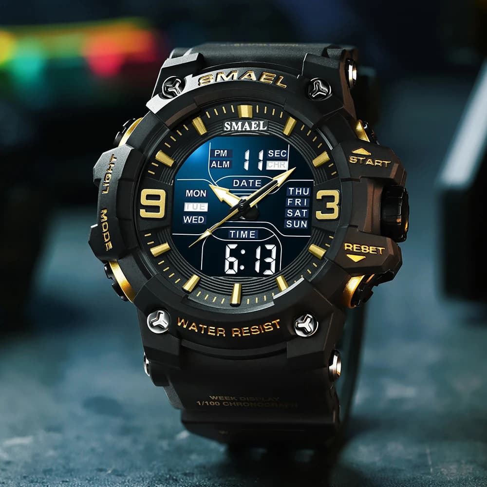 SMAEL-Montre de sport à quartz avec alarme lumineuse LED, montres-bracelets automatiques, affichage 