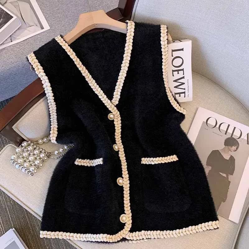 Xiaoxiangfeng-Pull en velours à col en V pour femme, nouvelle veste en Y, col en V avec émail vison,