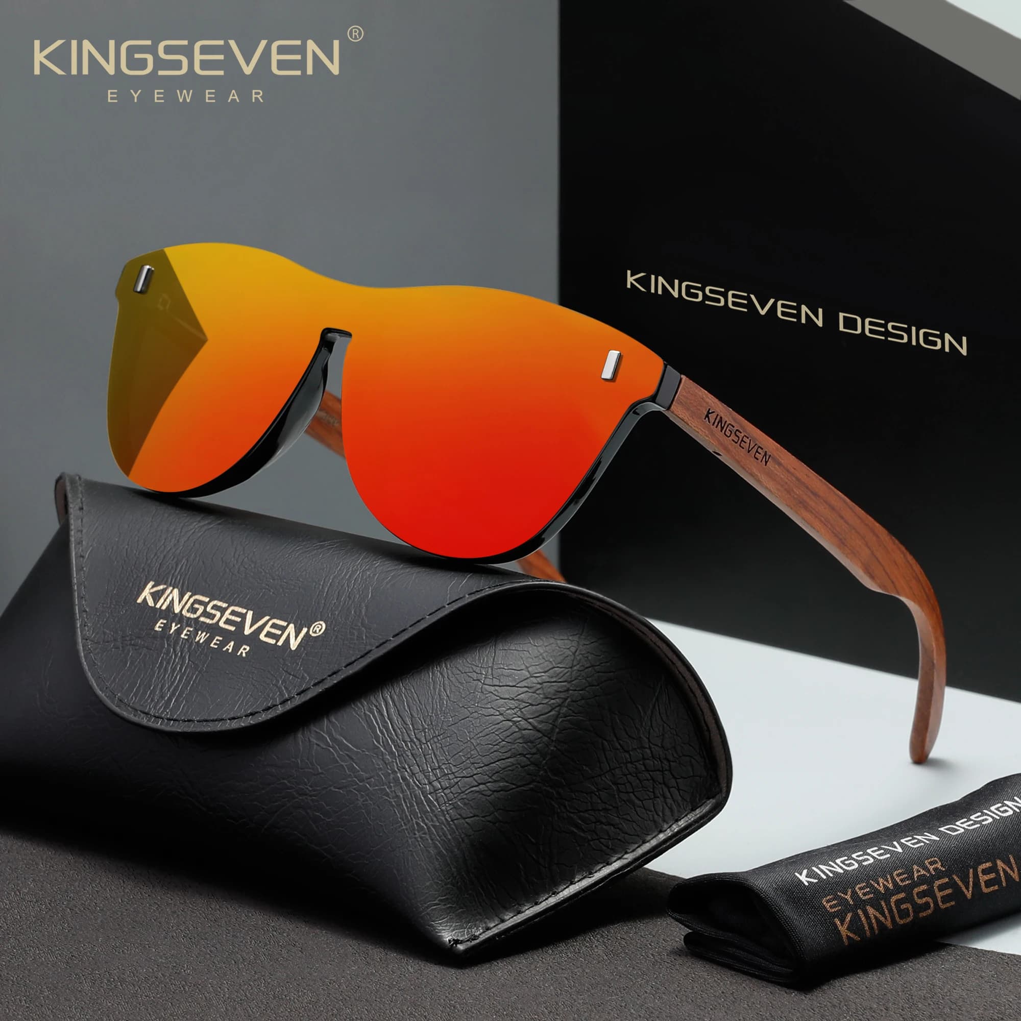 KINGSEVEN Lunettes de soleil en bois polarisées pour hommes et femmes, verres de mode UV400, pour la