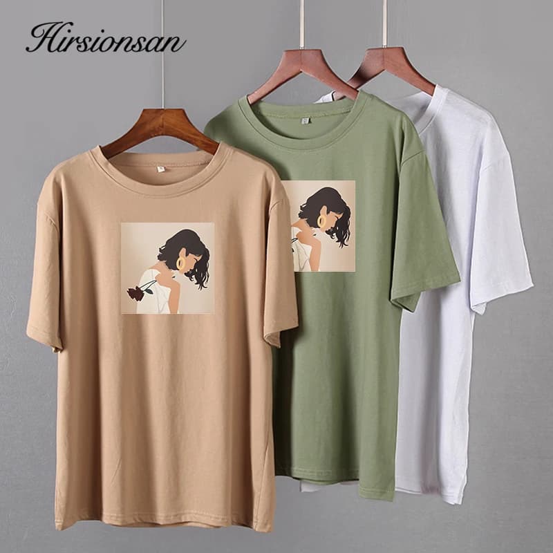 Hirsionsan – t-shirt imprimé peinture Harajuku pour femmes, surdimensionné, élégant, en coton, à man