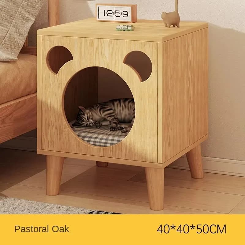 Nid de chat d'hiver salon maison de chat en bois massif personnes et animaux partage meubles armoire
