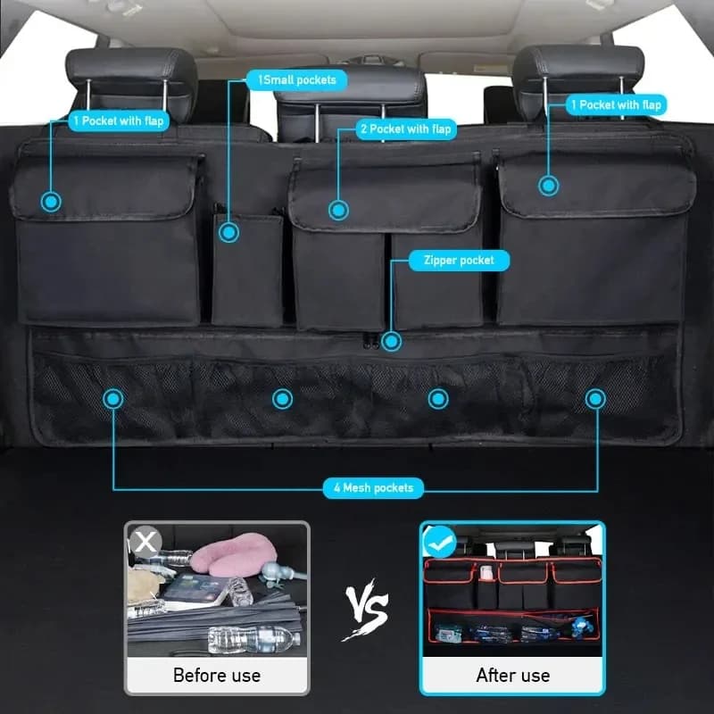 Sac de rangement suspendu pour coffre arrière de voiture, organisateur avec 9 poches Oxford, sac de 