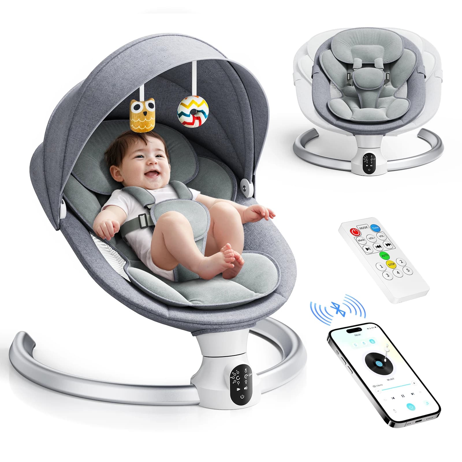 Chaise vide-bébé Bluetooth, agitateur électrique pour bébé, lave-vaisselle à 5 points, avec 5 vitess