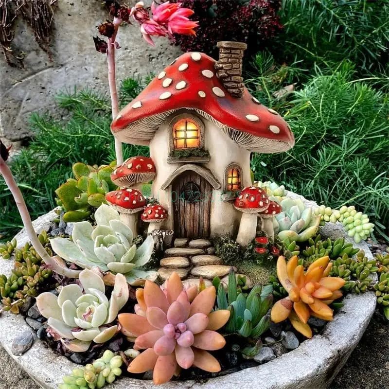 Piquets de jardin de maison de champignon, ensemble d'art de cour fantaisiste pour la décoration ext