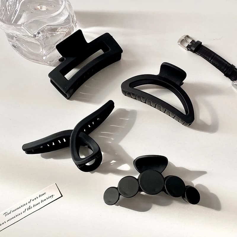 Pince à cheveux élégante noire géométrique en plastique pour femme, support de cheveux longs, pinces