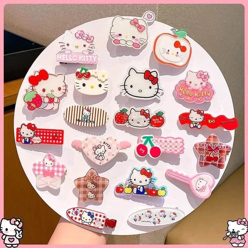 Mesuca 10 pièces Sanrio Hello Kitty mignon pince à cheveux chapeaux filles Anime dessin animé mode é