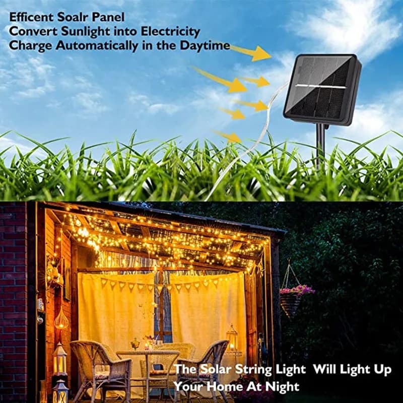 Guirxiété solaire LED étanche en cuivre nickel é, lumière extérieure, guirxiété lumineuse, fête de N