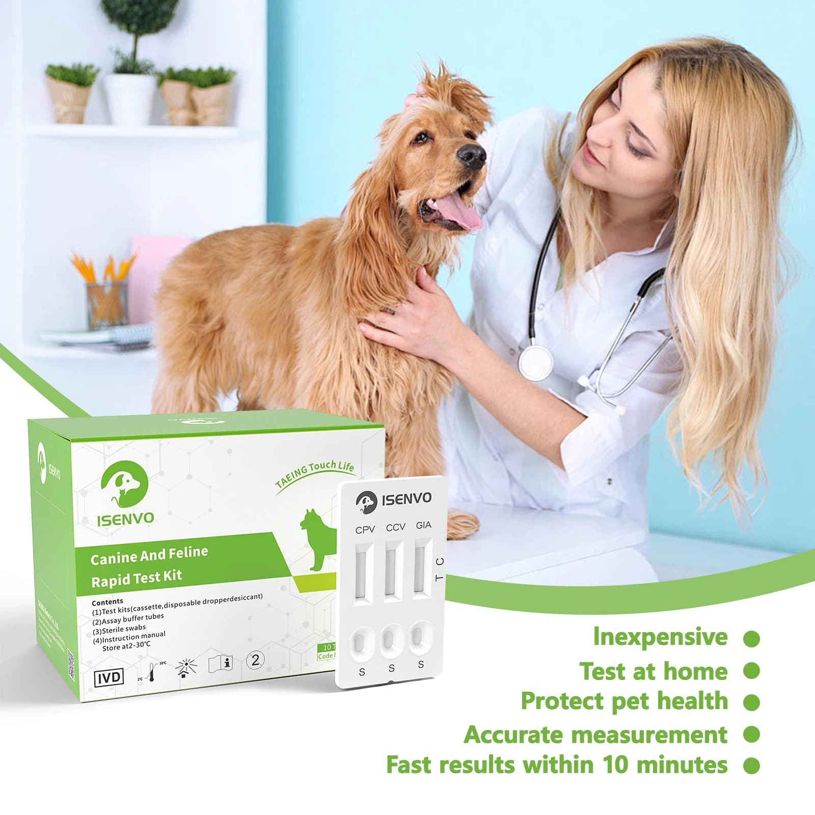 Kit de Test rapide 3 en 1 combiné canin CPV + CCV + GIA Ag, Test de santé domestique pour chiens vét