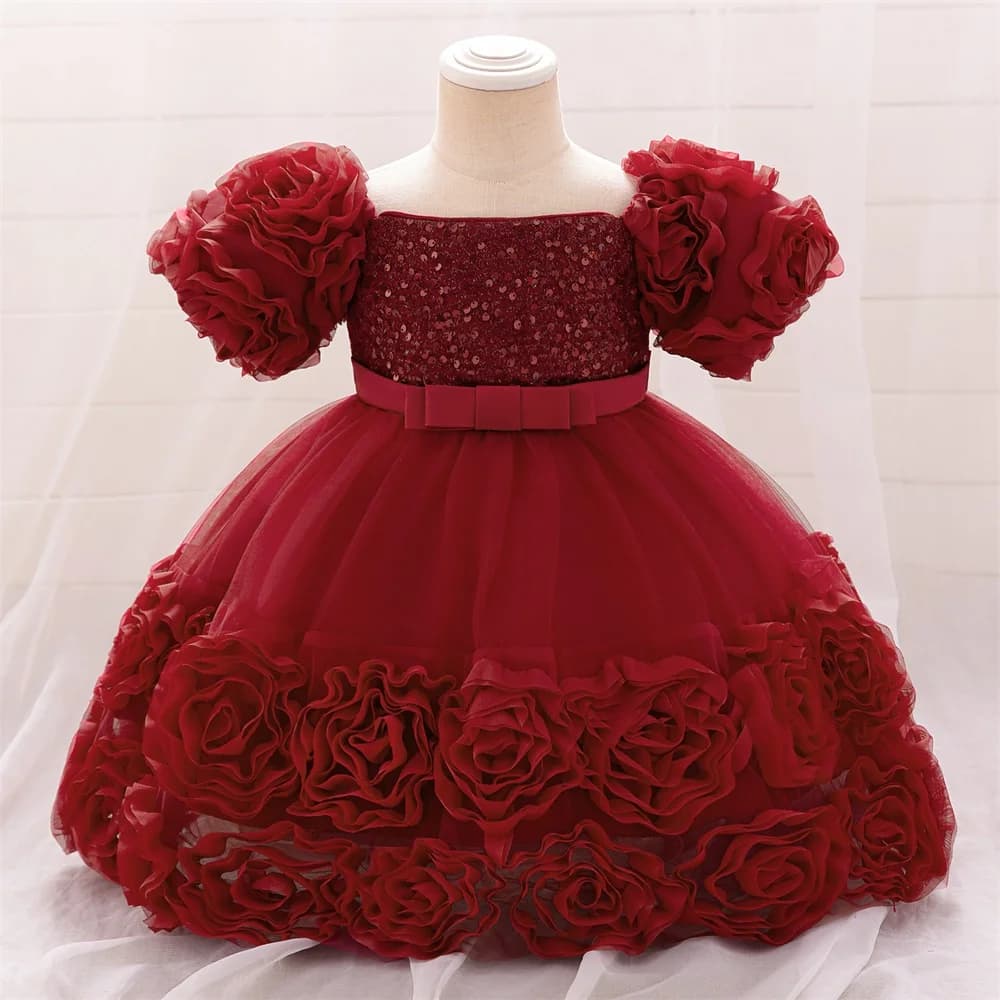 Robes à fleurs à paillettes pour petites filles, en dentelle, pour mariage, noël, fête de 1er annive