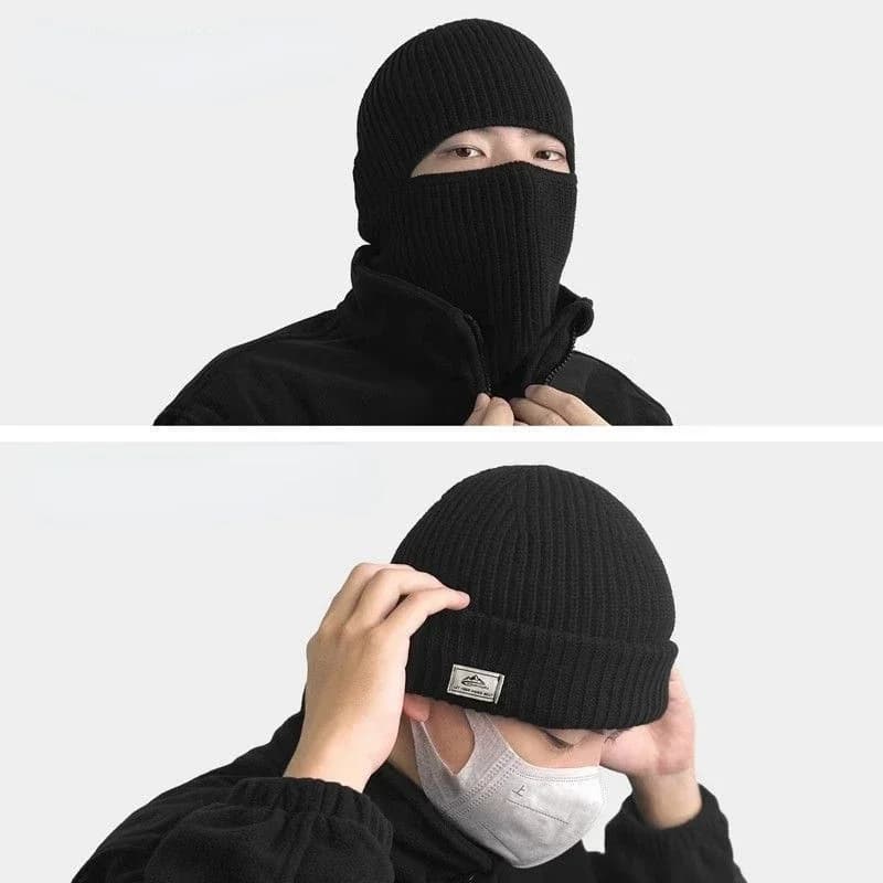 2 in1 hiver masque bonnets chapeaux chaud tricoté cagoule chapeaux coupe-vent solide plein visage Sk