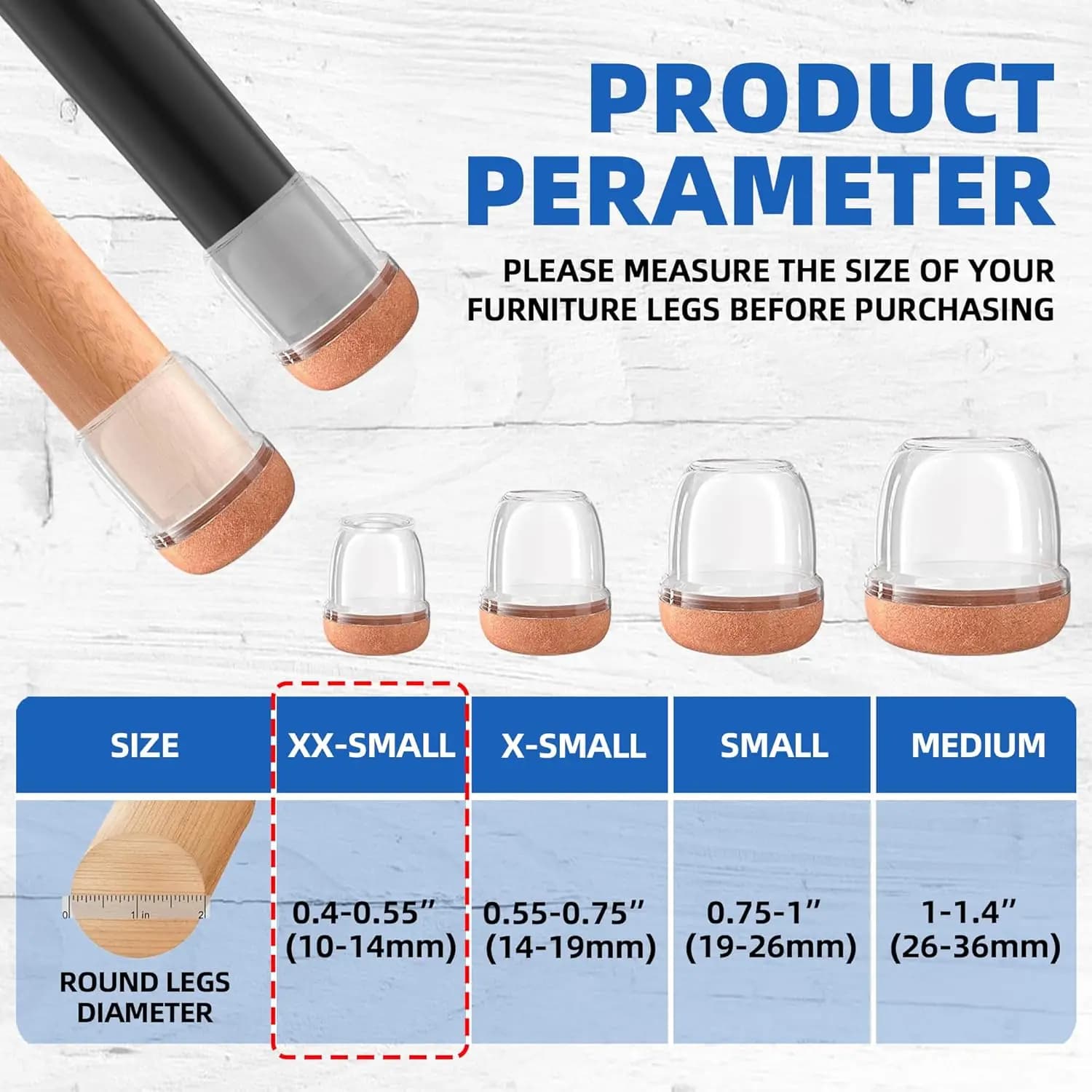 Protecteur de sol pour pieds de chaise rondes, 8 pièces, couvre-pieds diagonale en Silicone pour meu