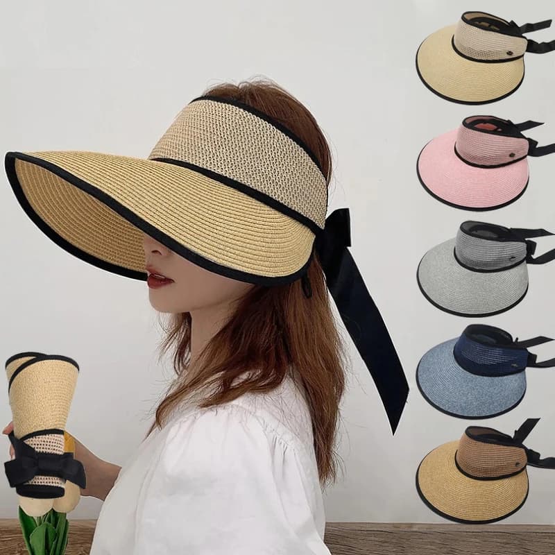 Chapeaux de paille pour femmes, chapeau de plage, protection solaire contre les UV, casquette à gros